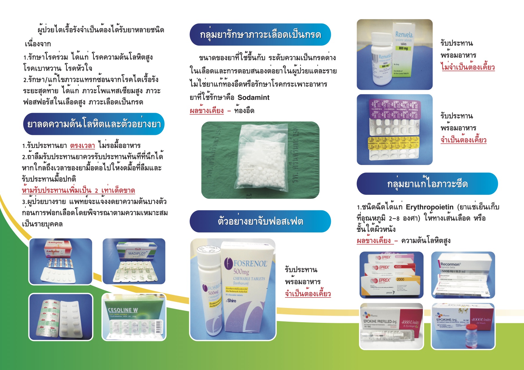 ยาที่ใช้บ่อยในผู้ป่วยฟอกเลือดด้วยเครื่องไตเทียม